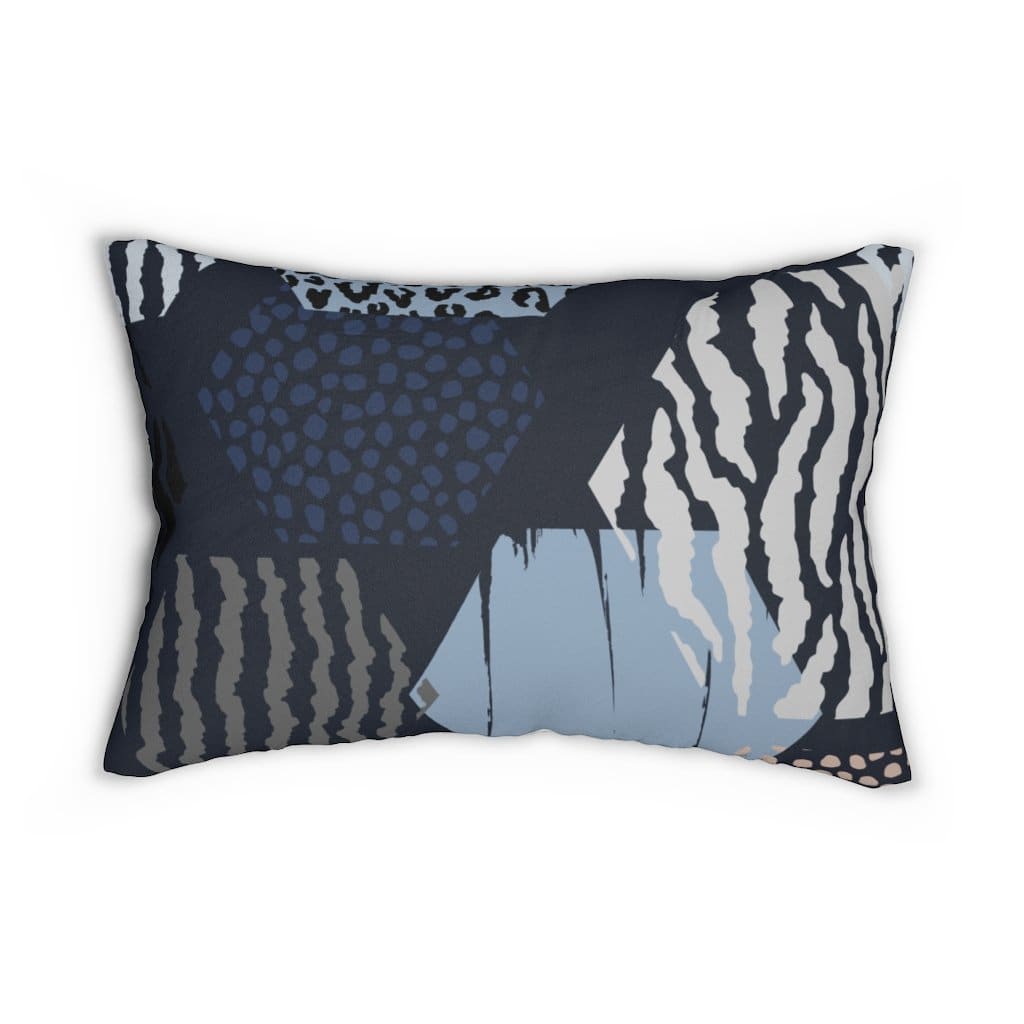 Decorative Lumbar Throw Pillow - Blue and Grey Geometric Pattern