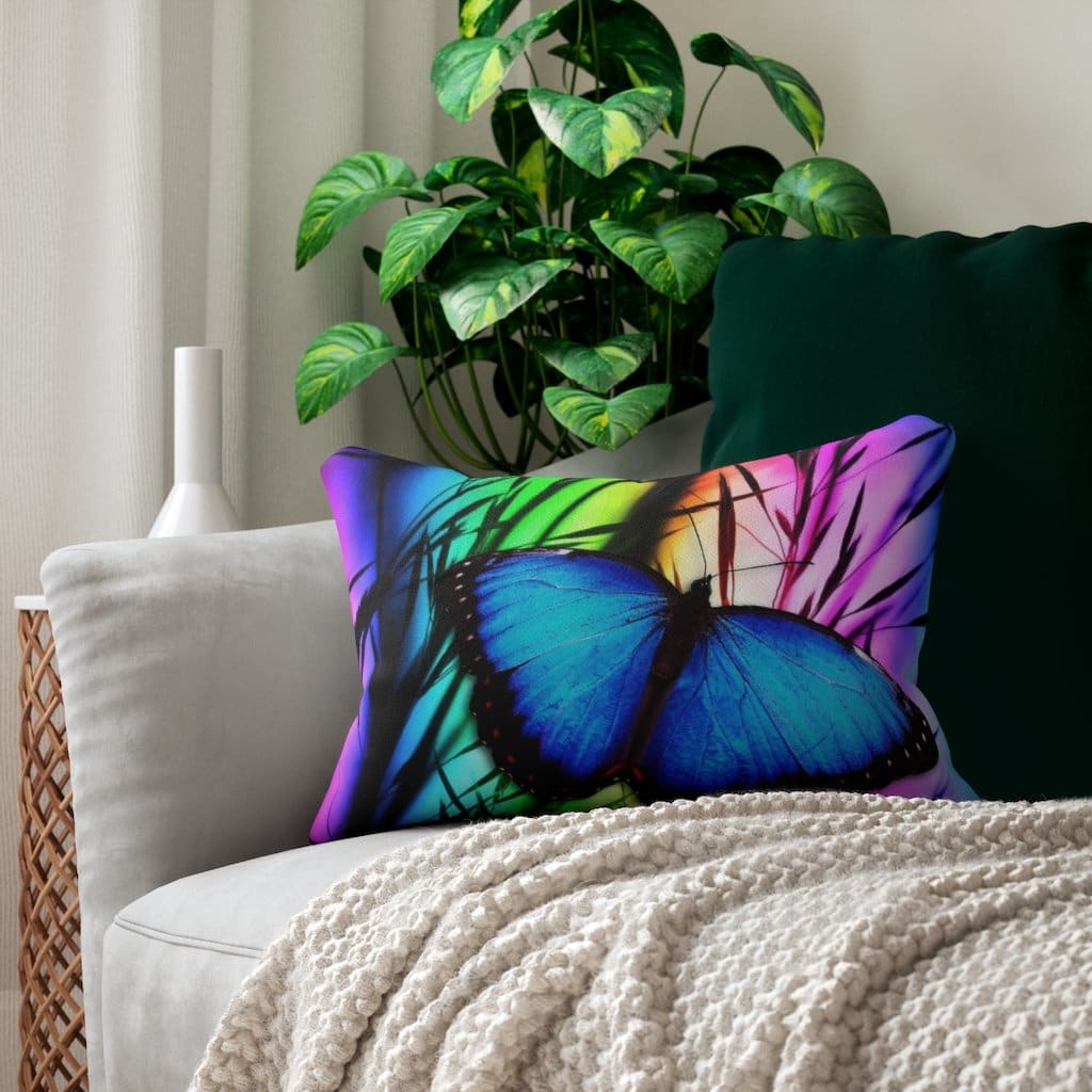 Decorative Lumbar Throw Pillow - Blue Butterfly - Decorative/Throw