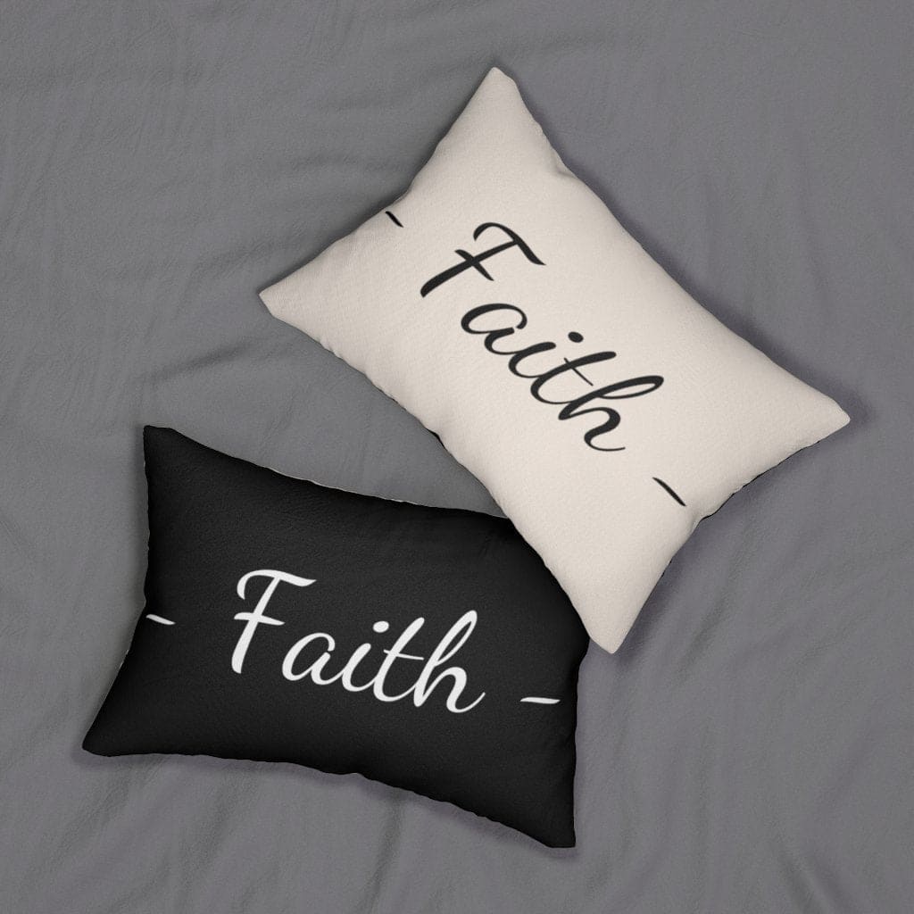 Decorative Lumbar Throw Pillow - Faith - Beige Black - Decorative/Throw