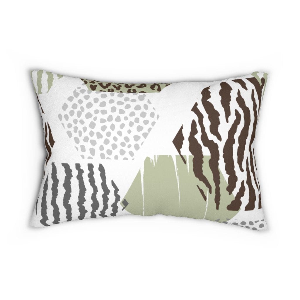 Decorative Lumbar Throw Pillow - Pastel Brown and Green Geometric Pattern