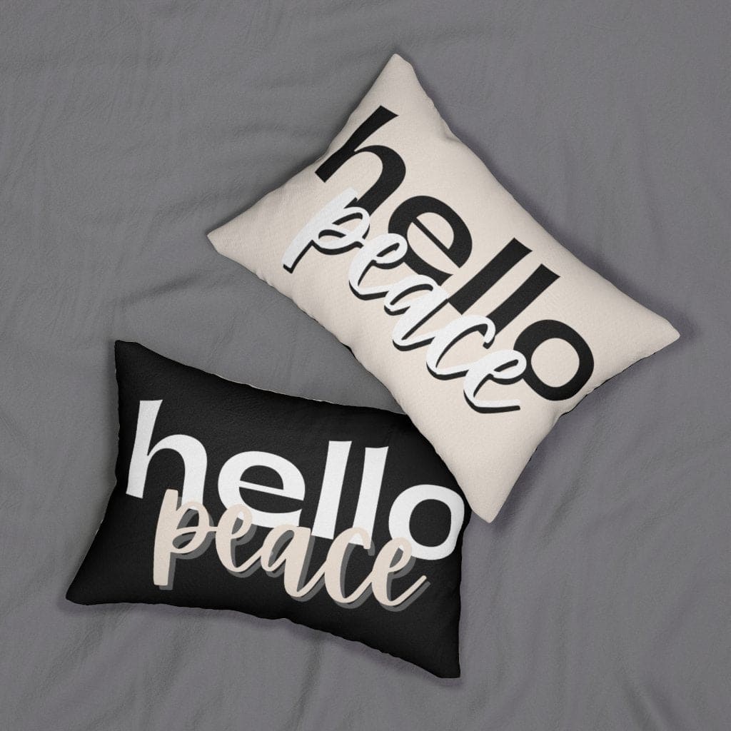 Decorative Throw Pillow - Double Sided Sofa Pillow / Hello Peace - Beige/black