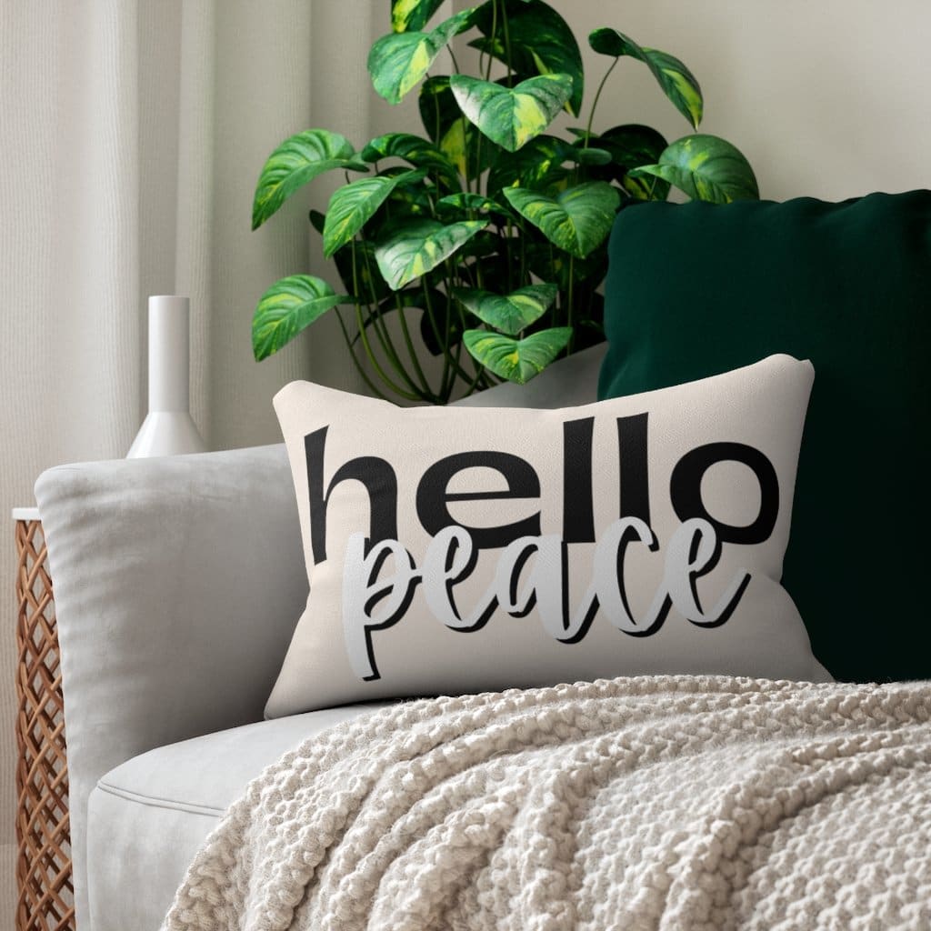 Decorative Lumbar Throw Pillow - Hello Peace - Beige/black - Decorative/Throw