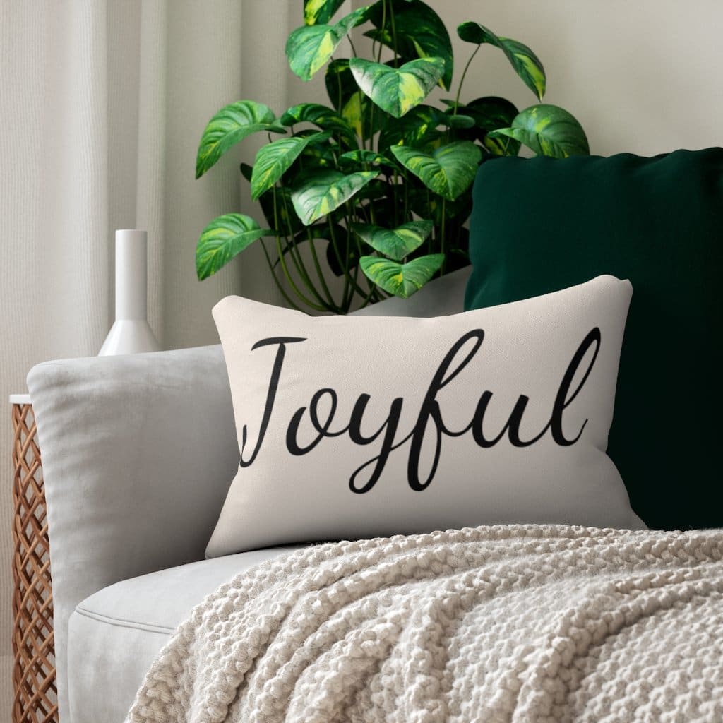 Decorative Lumbar Throw Pillow - Joyful - Beige Black - Decorative/Throw