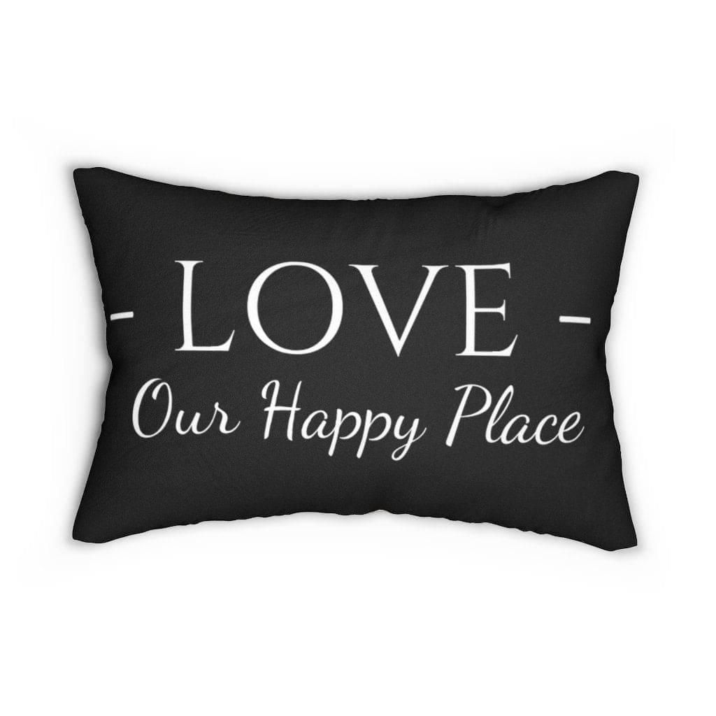 Decorative Lumbar Throw Pillow - Love our Happy Place - Beige Black