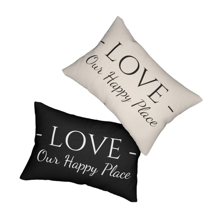 Decorative Lumbar Throw Pillow - Love our Happy Place - Beige Black