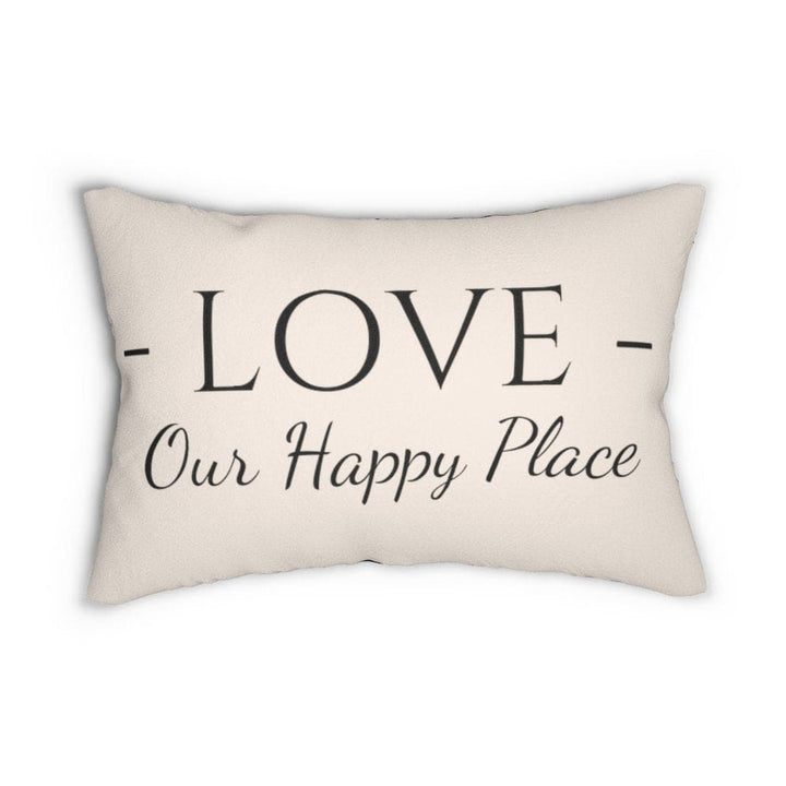 Decorative Lumbar Throw Pillow - Love our Happy Place - Beige Black