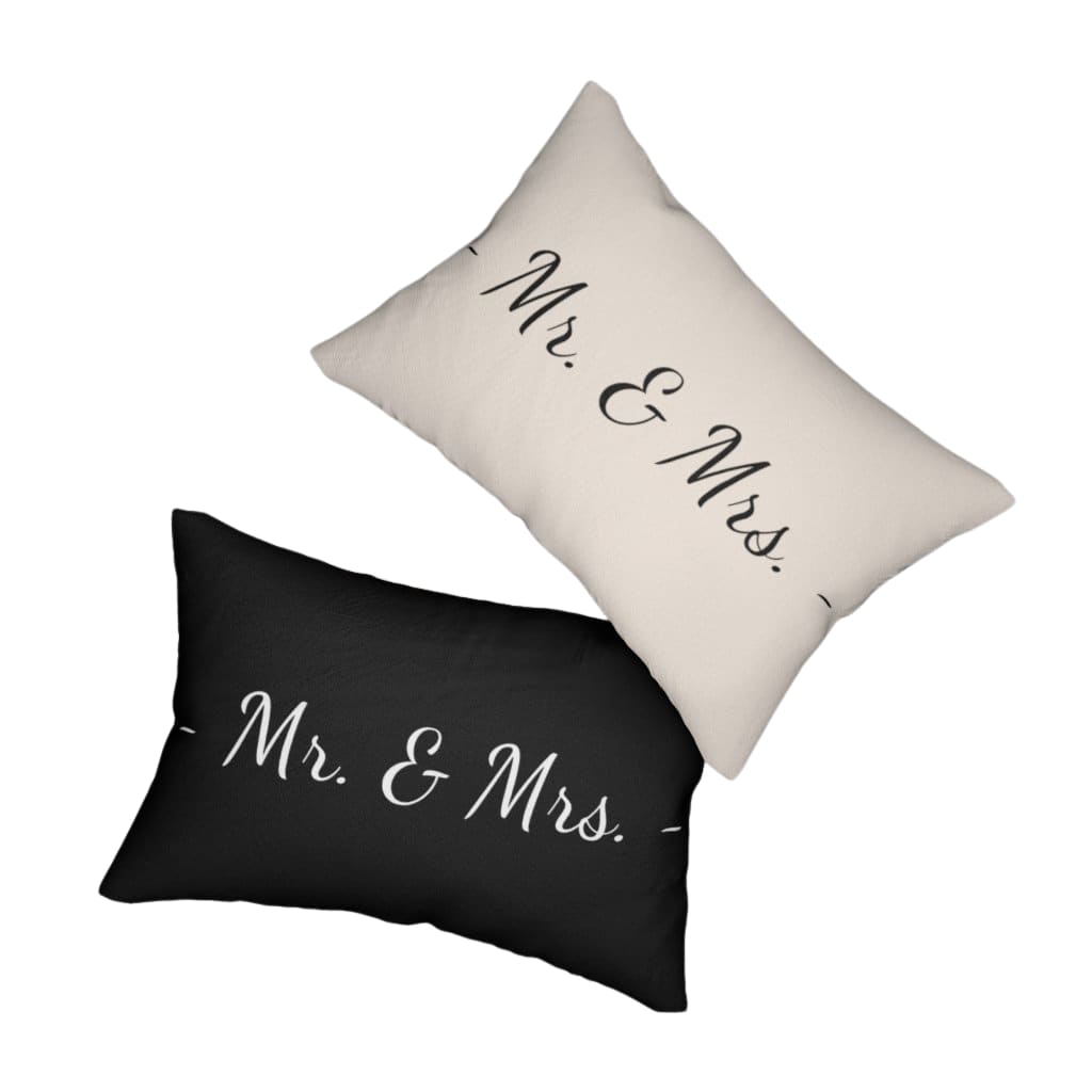Decorative Lumbar Throw Pillow - Mr. and Mrs. - Beige Black - Decorative/Throw