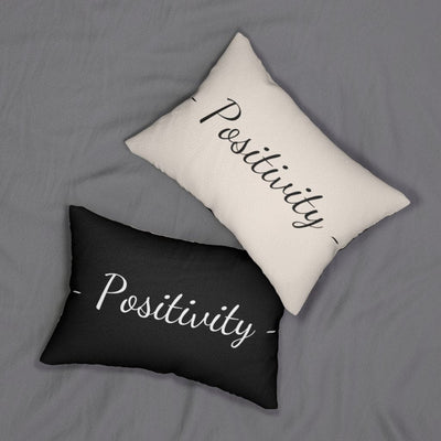 Decorative Lumbar Throw Pillow Beige And Black Positivity Word Art Print