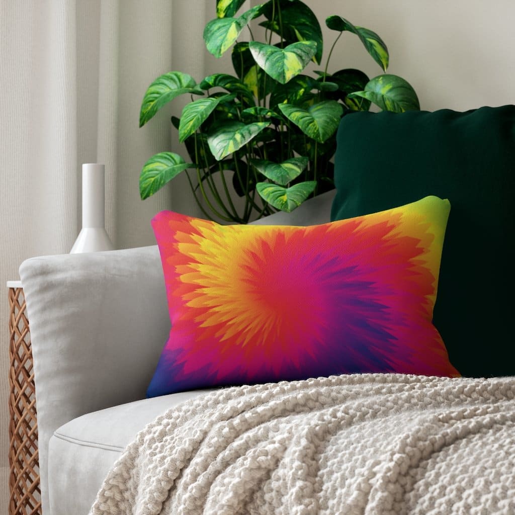 Decorative Lumbar Throw Pillow Tie Dye Rainbow Swirl Pattern - Decorative