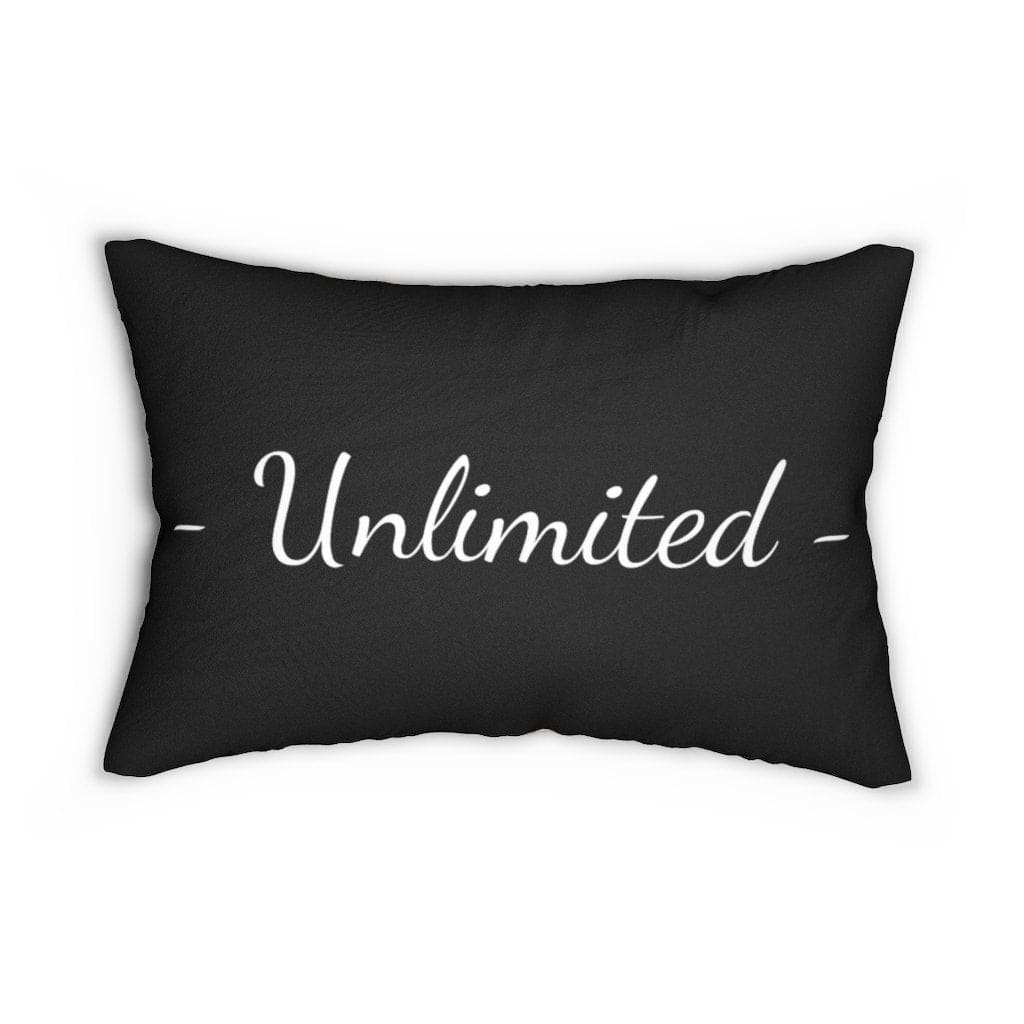 Decorative Lumbar Throw Pillow - Beige and Black Unlimited Word Art Print