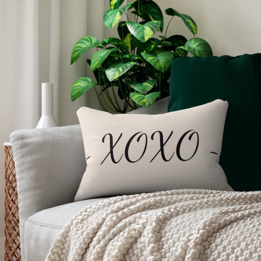 Decorative Lumbar Throw Pillow Beige And Black Xoxo Word Art Print - Decorative