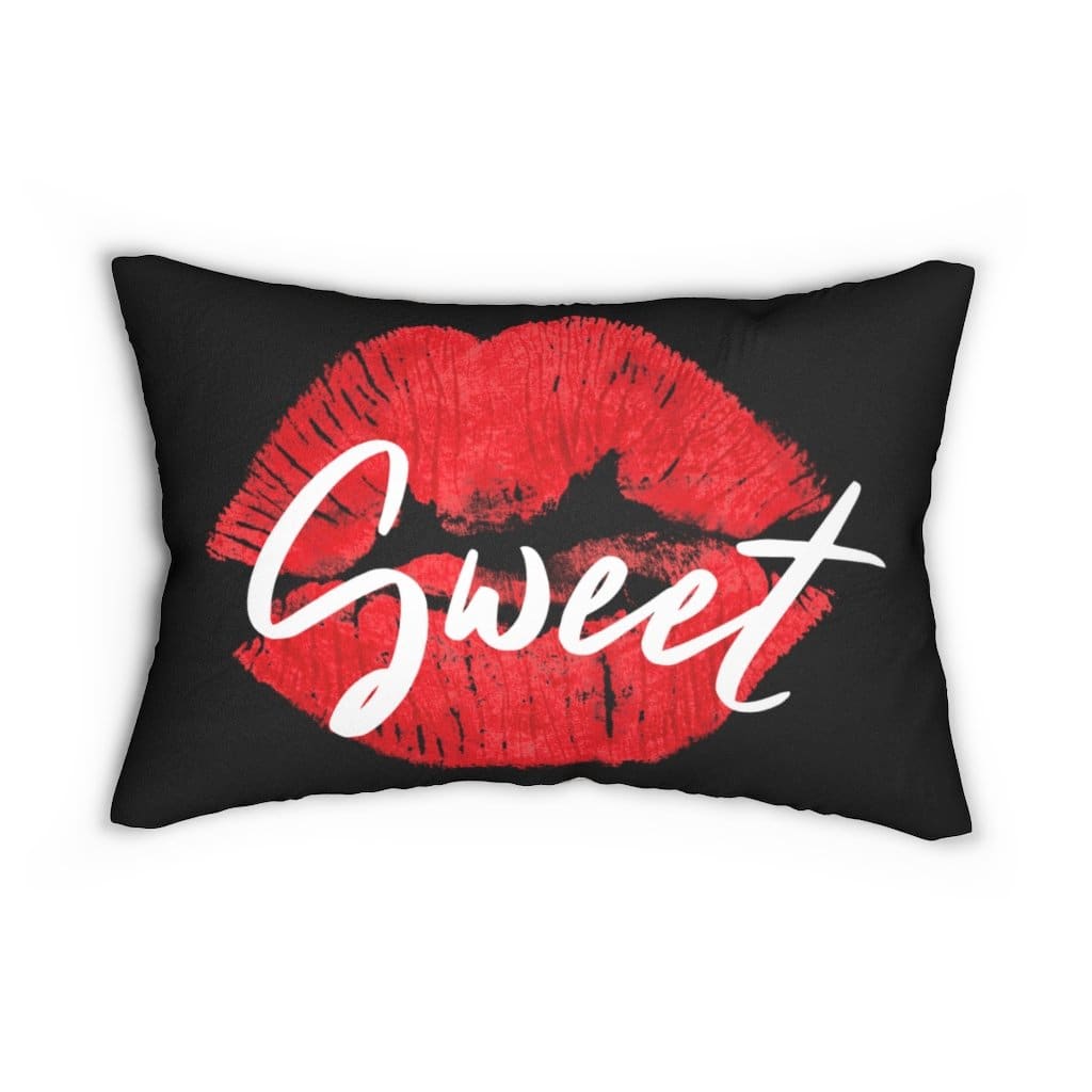 Decorative Throw Pillow - Double Sided / Sweet Lips Kiss - Beige/black