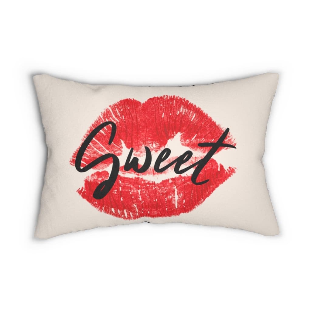 Decorative Throw Pillow - Double Sided / Sweet Lips Kiss - Beige/black