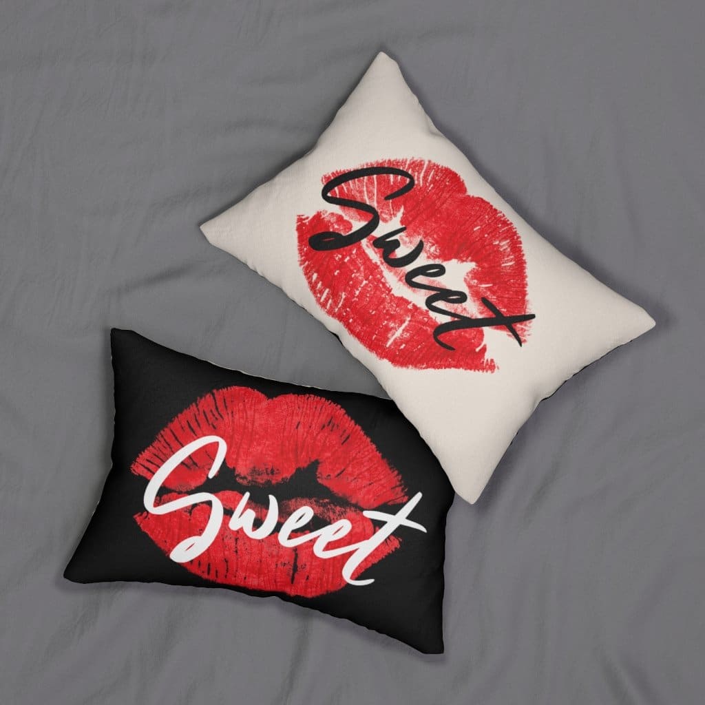 Decorative Throw Pillow - Double Sided / Sweet Lips Kiss - Beige/black