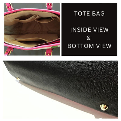 Large Leather Tote Shoulder Bag - Black And Pink Pattern B3554172 - Bags |
