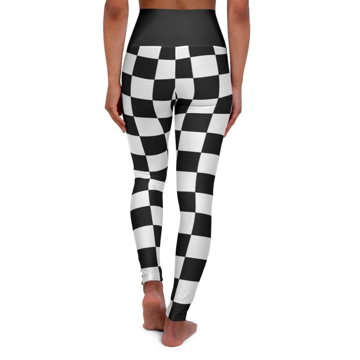 High Waisted Yoga Leggings Black And White Checker Style Fitness Pants - Womens