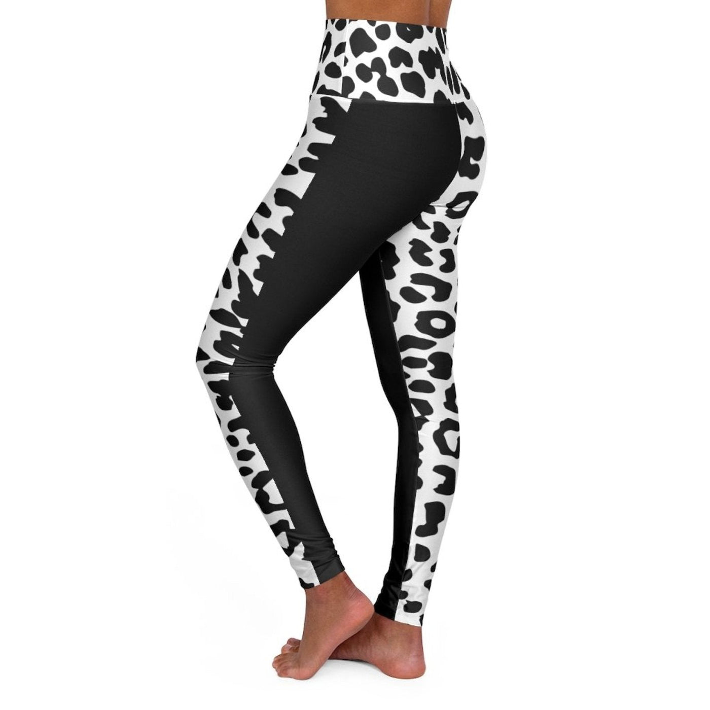 High Waisted Yoga Leggings Black And White Half-tone Leopard Style Pants -