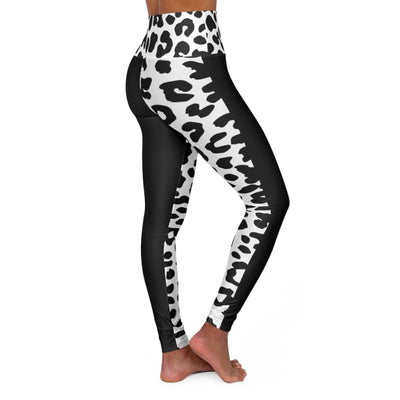 High Waisted Yoga Leggings Black And White Half-tone Leopard Style Pants -