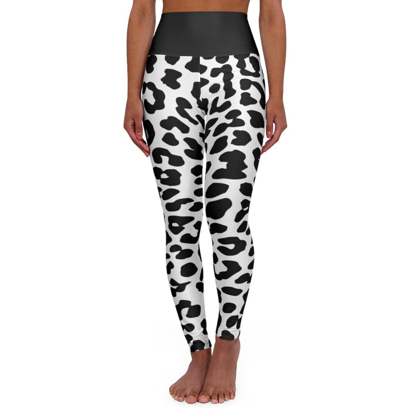 High Waisted Yoga Leggings Black And White Two-tone Leopard Style Pants - Womens