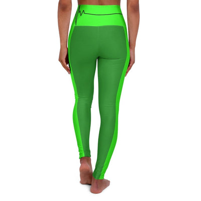 High Waisted Yoga Leggings Forest Green And Neon Green Black Bordered Beating