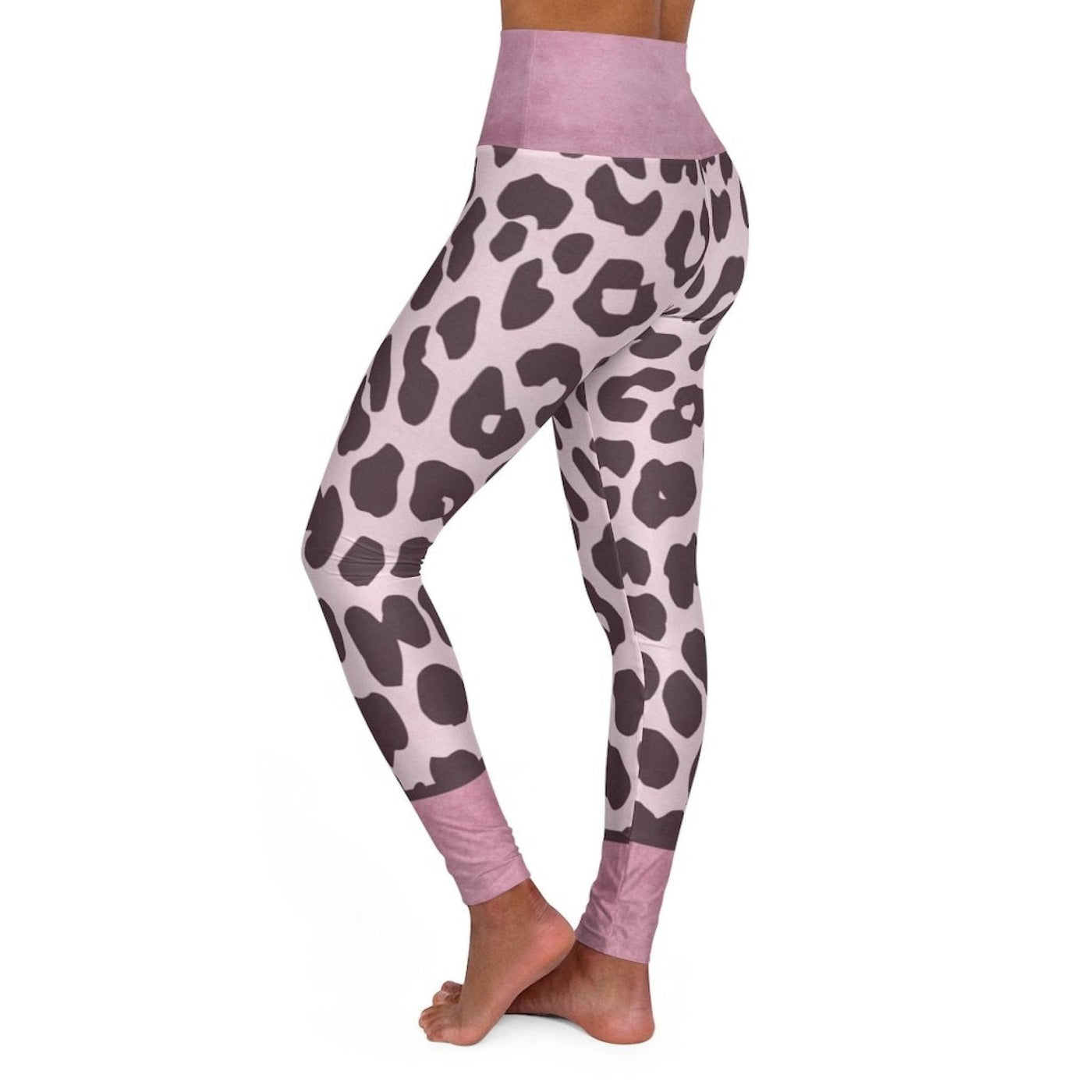 High Waisted Yoga Leggings Heather Pink Two Tone Leopard Style Pants - Womens |