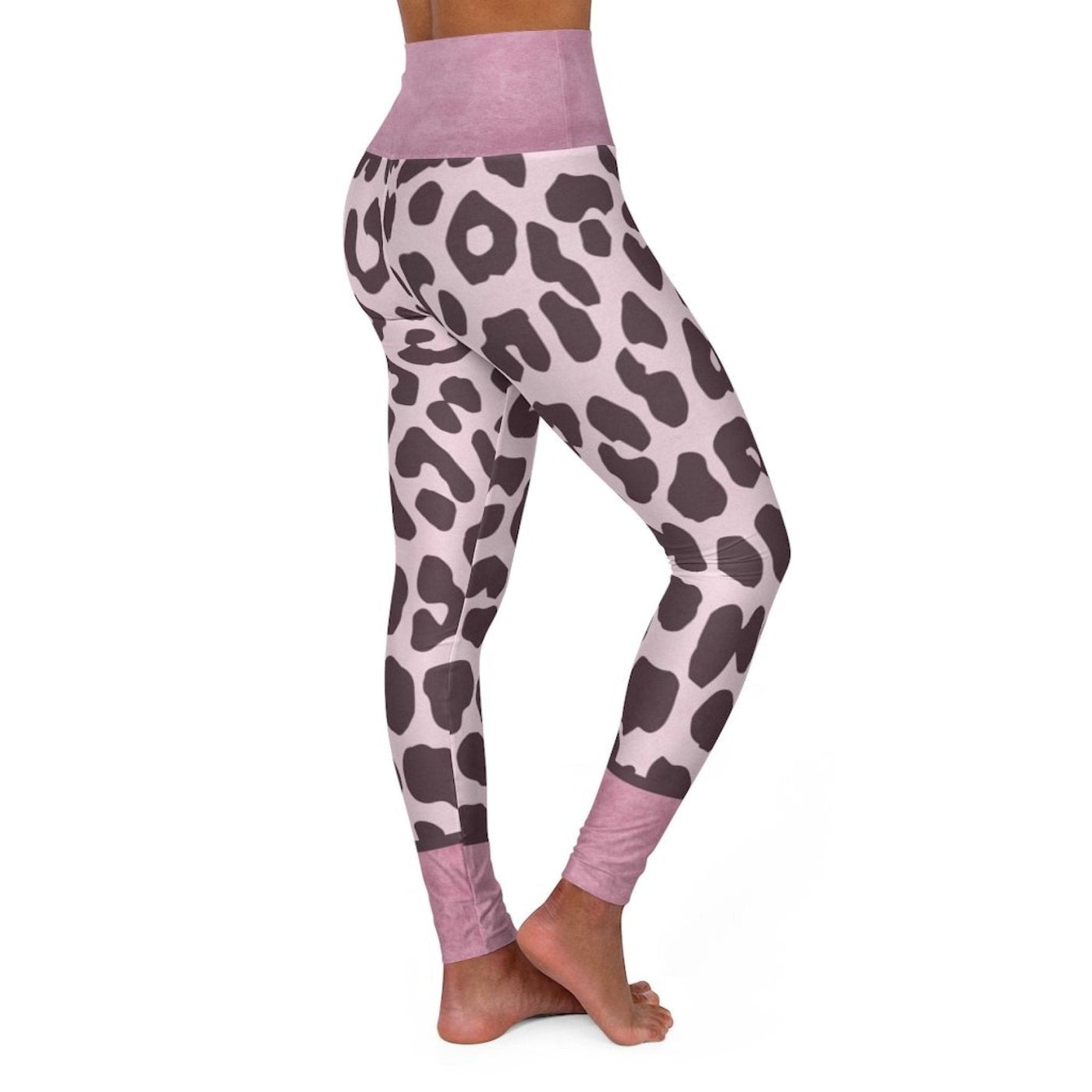 High Waisted Yoga Leggings Heather Pink Two Tone Leopard Style Pants - Womens |