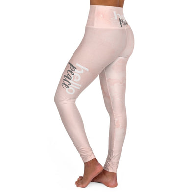 High Waisted Yoga Leggings Peach Marble Hello Peace Graphic Style Fitness Pants