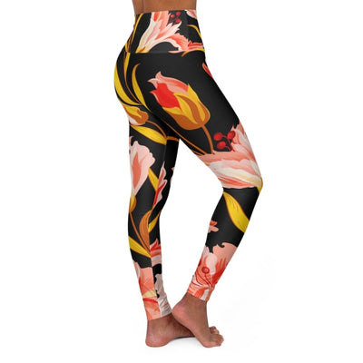 High Waisted Yoga Leggings Pink And Gold Floral - Womens | Leggings | Yoga