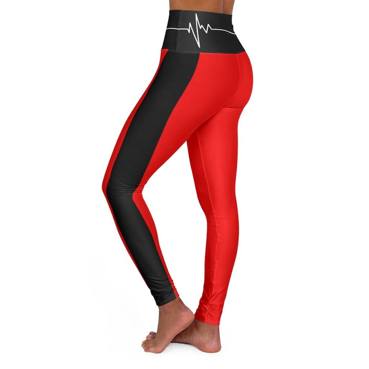 High Waisted Yoga Leggings Red and Black White Bordered Beating Heart Sports