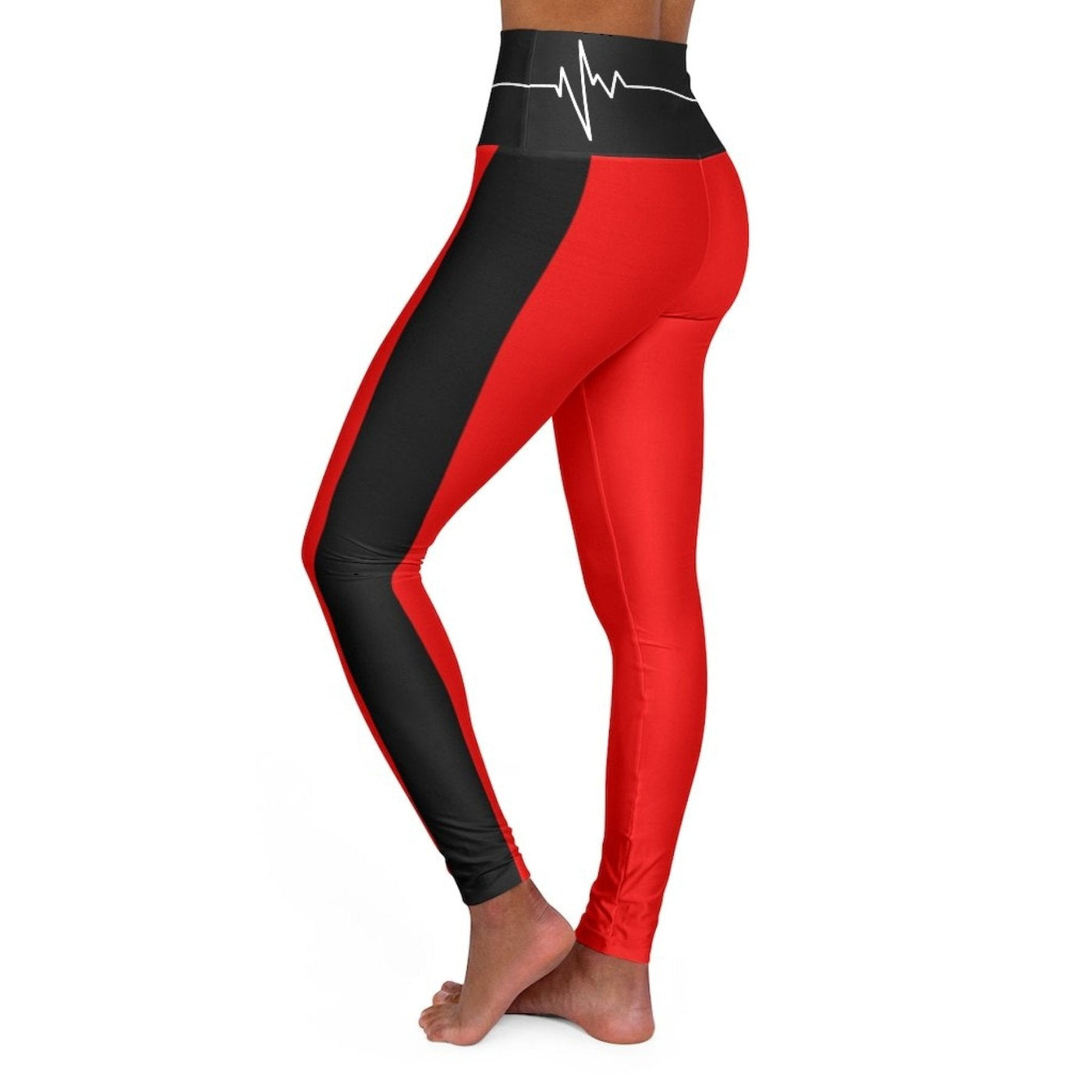 High Waisted Yoga Leggings Red And Black White Bordered Beating Heart Sports