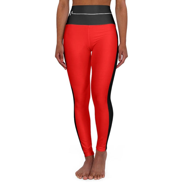 High Waisted Yoga Leggings Red and Black White Bordered Beating Heart Sports