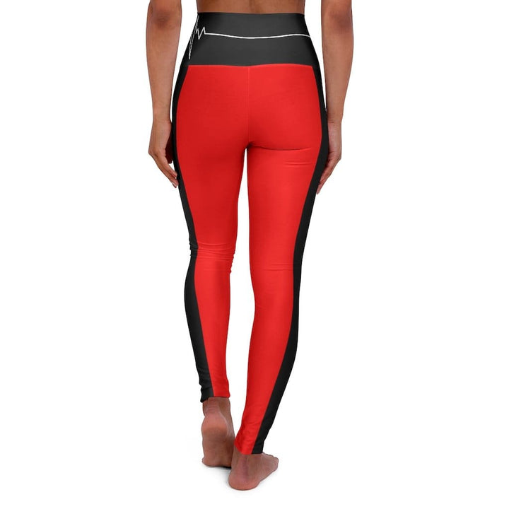 High Waisted Yoga Leggings Red and Black White Bordered Beating Heart Sports