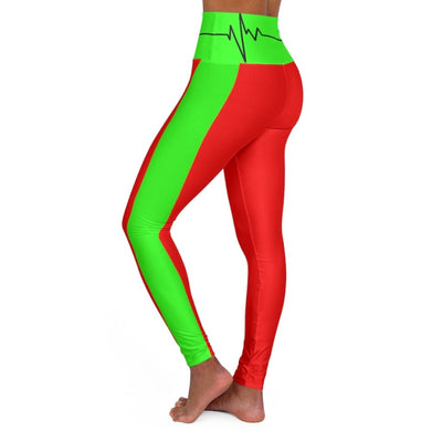 High Waisted Yoga Leggings Red And Neon Green Beating Heart Sports Pants
