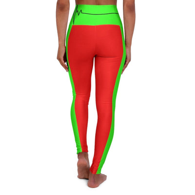 High Waisted Yoga Leggings Red And Neon Green Beating Heart Sports Pants -