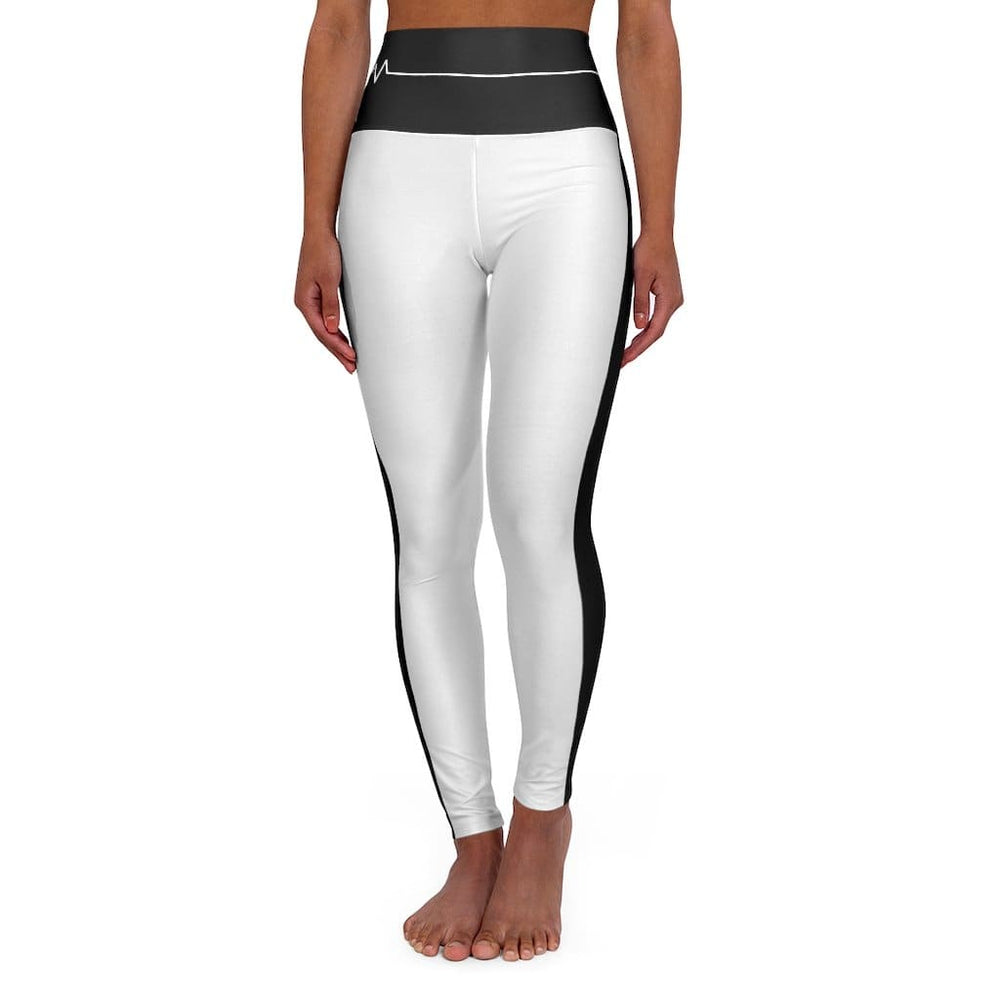 High Waisted Yoga Leggings White and Black White Bordered Beating Heart Sports