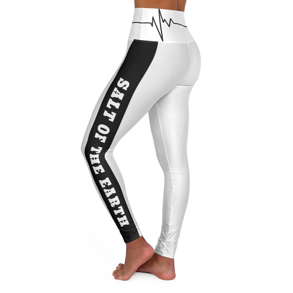 High Waisted Yoga Leggings White And Black Salt Of The Earth Beating Heart