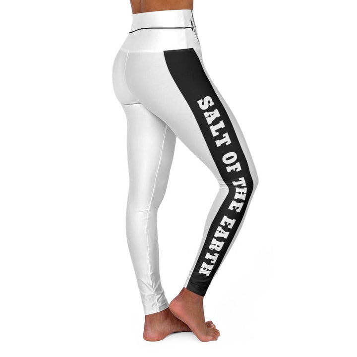 High Waisted Yoga Leggings White And Black Salt Of The Earth Beating Heart