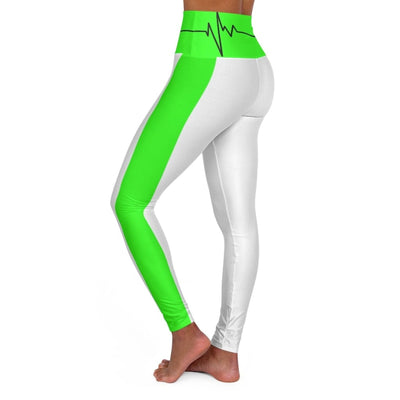 Womens Leggings Sports Pants White And Neon Green Beating Heart Illustration -
