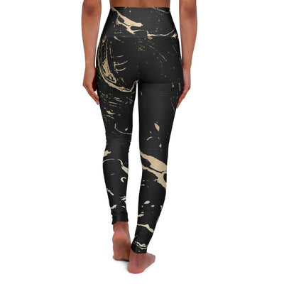 High Waisted Yoga Pants Black And Gold Swirl Style Sports Pants - Womens |