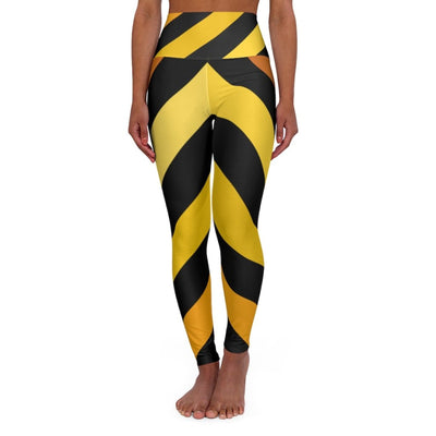High Waisted Yoga Pants Black And Yellow Herringbone Style Sports Pants - Womens