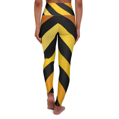 High Waisted Yoga Pants Black And Yellow Herringbone Style Sports Pants - Womens
