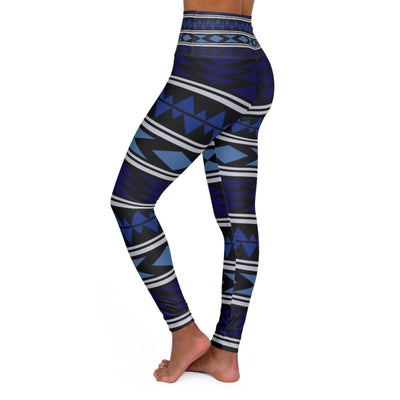 High Waisted Yoga Pants Dark Blue Bohemian Style Sports Pants - Womens |