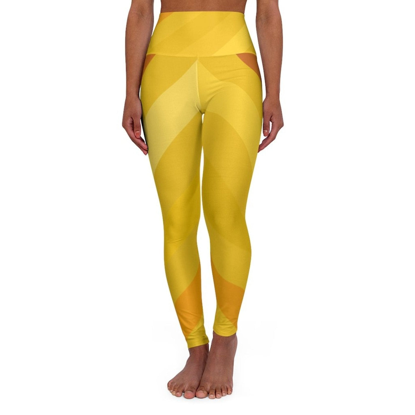 Womens High - waist Fitness Legging Yoga Pants Gold Yellow Herringbone - Womens