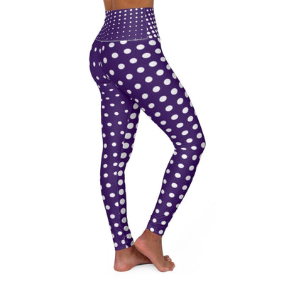 High Waisted Yoga Pants Purple And White Polka Dot Style Sports Pants - Womens