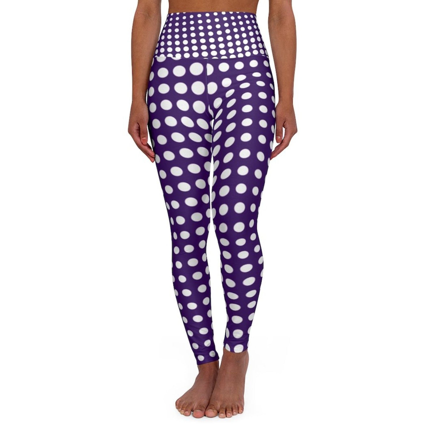 High Waisted Yoga Pants Purple And White Polka Dot Style Sports Pants - Womens