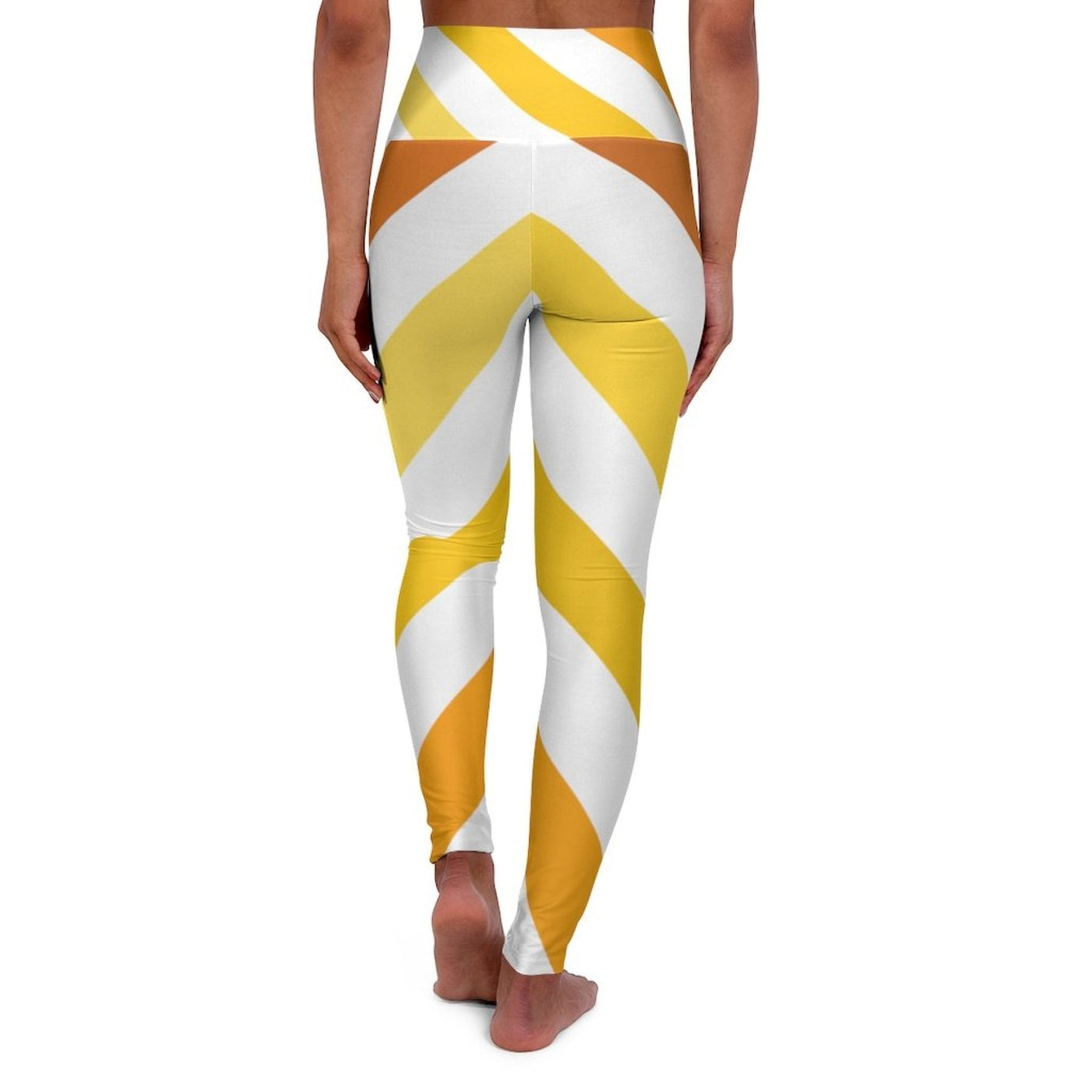 High Waisted Yoga Pants Yellow And White Herringbone Style Sports Pants - Womens