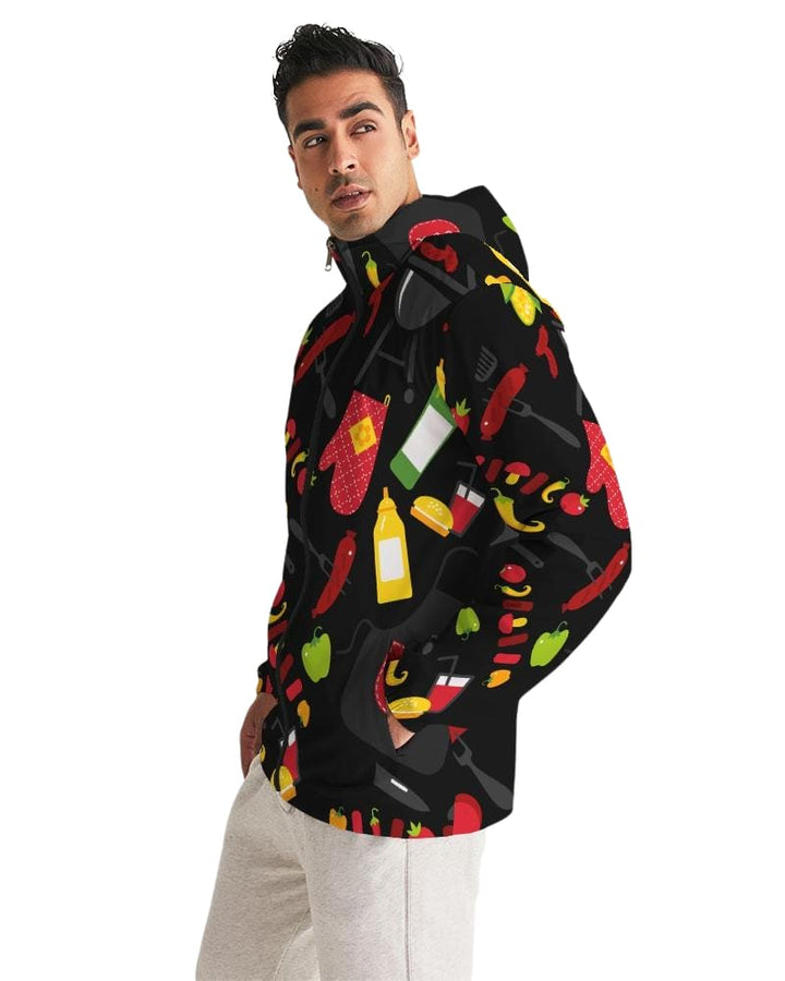 Mens Lightweight Windbreaker Jacket with Hood and Zipper Closure Bbq Multicolor