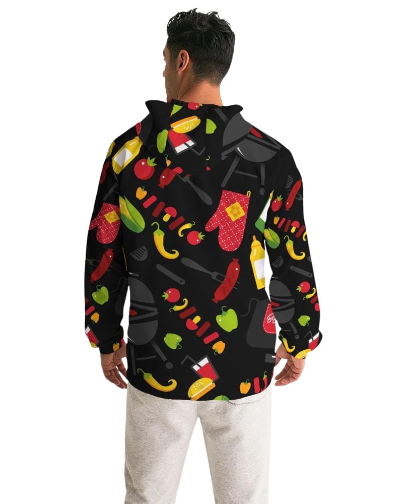 Mens Lightweight Windbreaker Jacket with Hood and Zipper Closure Bbq Multicolor