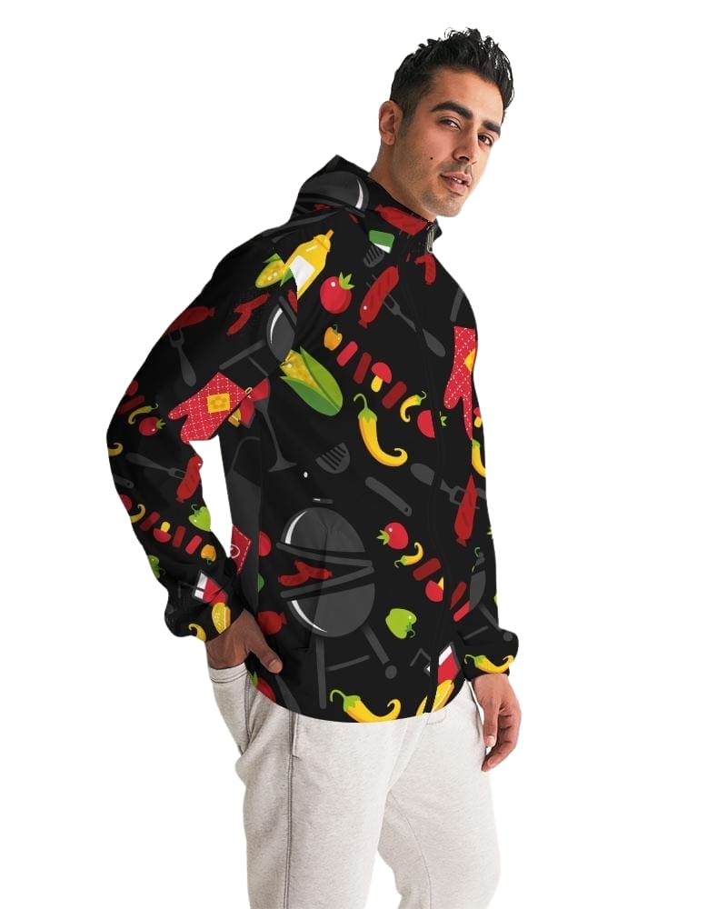 Mens Lightweight Windbreaker Jacket with Hood and Zipper Closure Bbq Multicolor