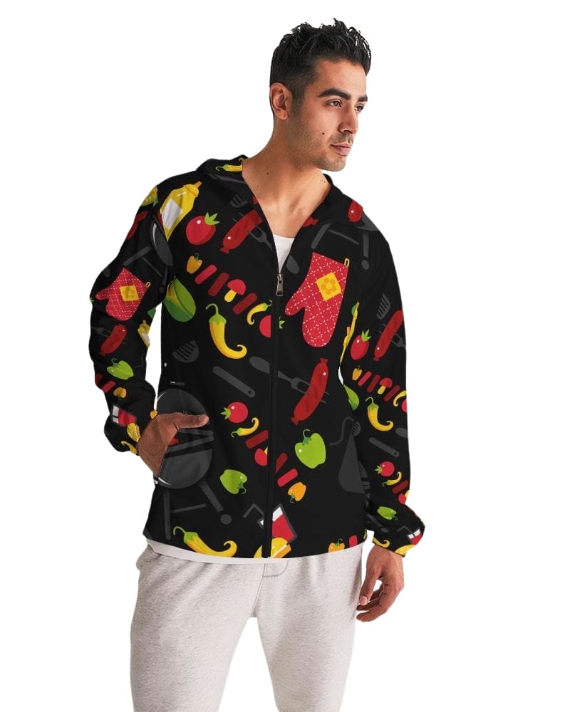 Mens Lightweight Windbreaker Jacket with Hood and Zipper Closure Bbq Multicolor